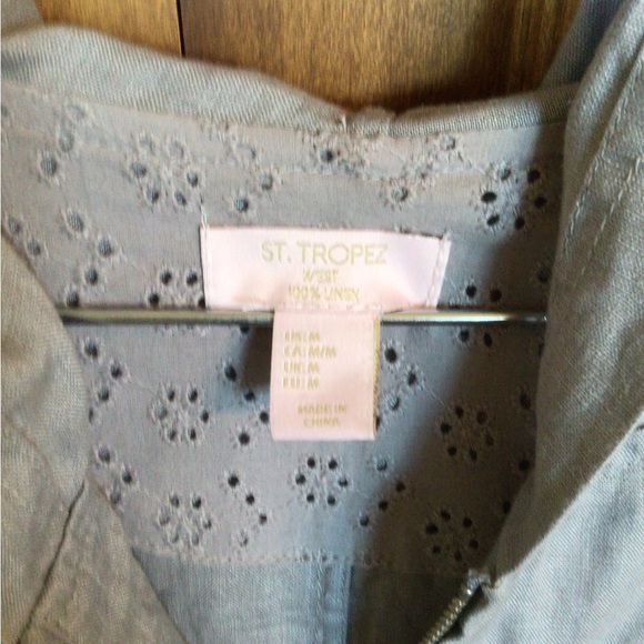 ST. Tropez linen women’s M taupe front zip hooded jacket. - Picture 3 of 9